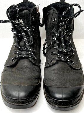 Palladium Pampa Hi Zip Leather Ankle Hiking Boots Womens Size 6 Black Faux Fur